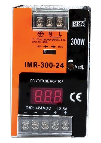 Isıso IMR-300-24 - 300W 24VDC 12.5A Mini Göstergeli Raya Montajlı Güç Kaynağı