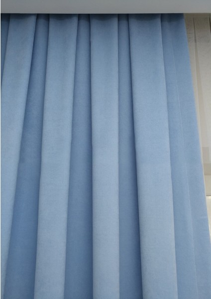 Taç Açık Mavi Petek Kadife Dokulu Fon Perde, 1/2 Seyrek Pile, 60 x 250 cm fiyatları