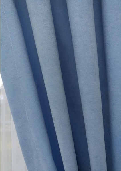 Taç Açık Mavi Petek Kadife Dokulu Fon Perde, 1/2 Seyrek Pile, 60 x 250 cm modelleri