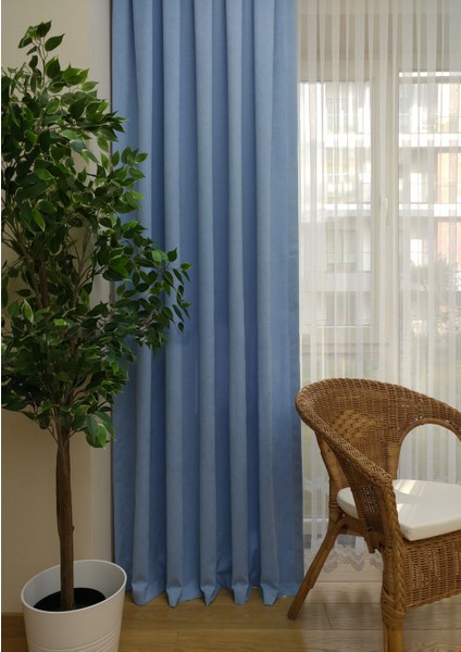 Taç Açık Mavi Petek Kadife Dokulu Fon Perde, 1/2 Seyrek Pile, 60 x 250 cm indirimleri