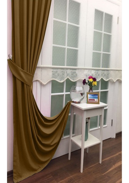 Taç Deve Tüyü Petek Kadife Dokulu Fon Perde, Pilesiz Düz Dikim Ekstrafor Büzgü, 50 x 250 cm