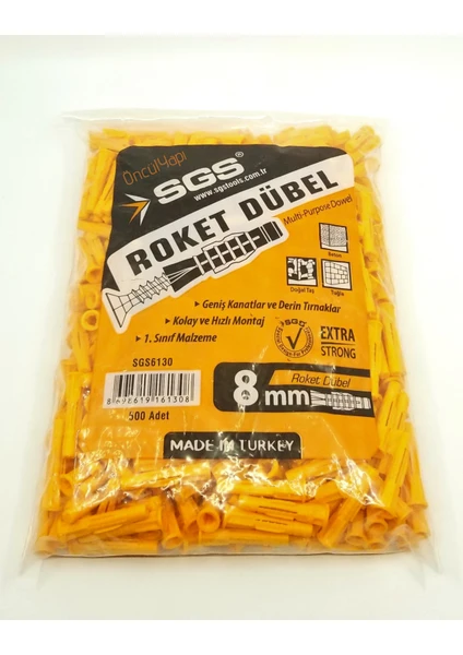 6130 Sarı Roket Dübel 8mm  500 Adet