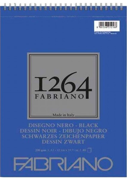 : 1264 Siyah Yapraklı Sulu Boya Defteri : A3 (200 gr - 40 Yaprak)