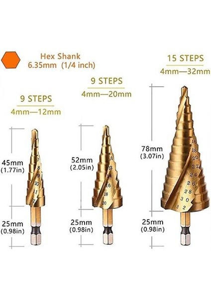Hss 3 Parça Adım Matkap Seti Spiral Oluk Peeling Matkap Matkap Koni Matkap Metal Matkap Matkap Seti Kesim Aracı Metal Ahşap Plastik Için Set (Yurt Dışından) fiyatları