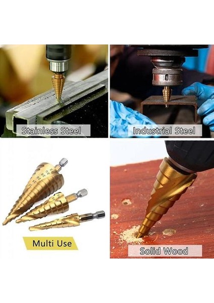 Hss 3 Parça Adım Matkap Seti Spiral Oluk Peeling Matkap Matkap Koni Matkap Metal Matkap Matkap Seti Kesim Aracı Metal Ahşap Plastik Için Set (Yurt Dışından) modelleri