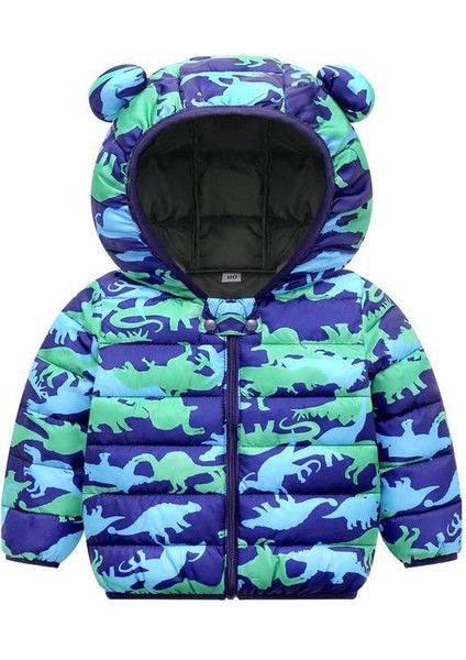 Baby Coat Kapüşonlu Desenli Kalın Bebek Montu - Lacivert  (Yurt Dışından)