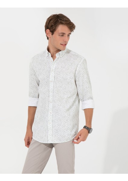 Erkek Yeşil Slim Fit Uzun Kollu Gömlek 50248488-VR054