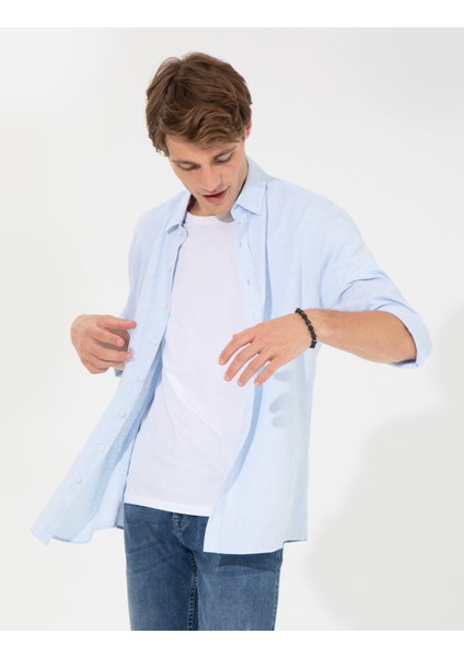 Erkek Açık Mavi Regular Fit Uzun Kollu Gömlek 50249718-VR003