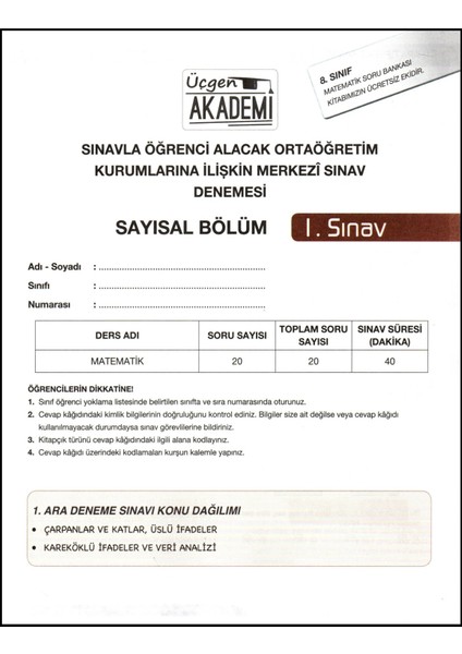 Akademi 8. Sınıf Matematik Yeni Seri Soru Bankası