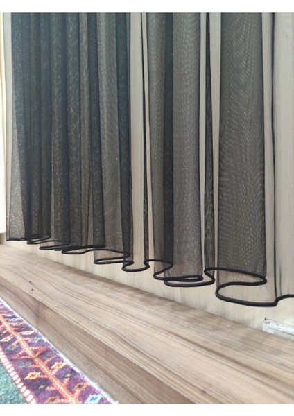 Siyah Grek Petek Zemin 1-2 Seyrek Pileli Etekleri Kurşunlu Tül Perde fiyatları