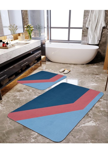 3 Renk Desenli 2'li Büyük Boy Banyo Paspas Seti