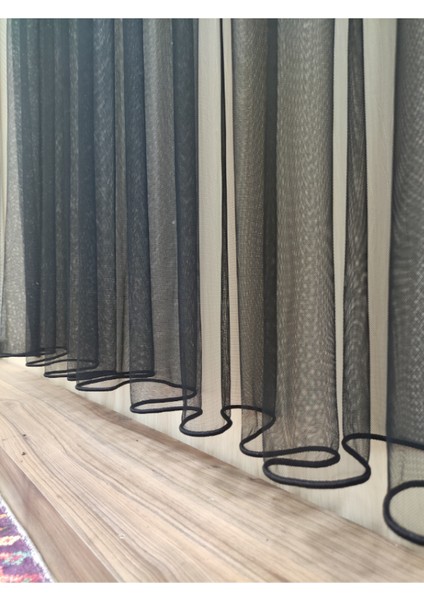 Siyah Grek Petek Zemin 1-2,5 Orta Pileli Etekleri Kurşunlu Tül Perde modelleri