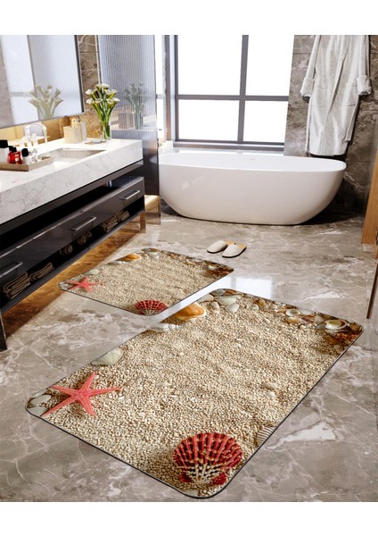 Deniz Yıldızı Baskılı 2'li Büyük Boy Banyo Paspas Seti