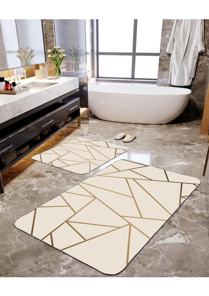 Geometrik Desenli 2'li Büyük Boy Banyo Paspas Seti