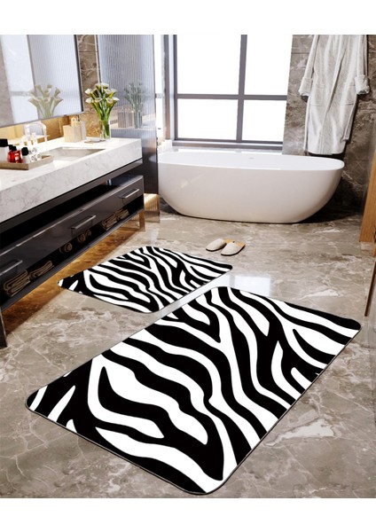 Zebra Baskılı 2'li Büyük Boy Banyo Paspas Seti