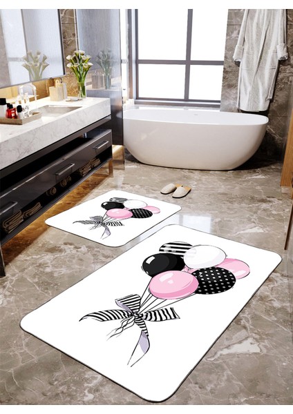 Balon Desenli 2'li Büyük Boy Banyo Paspas Seti