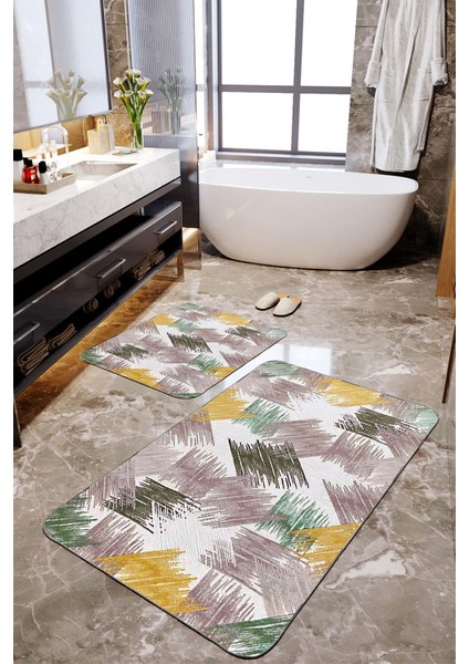 Fırça Darbe Desenli 2'li Büyük Boy Banyo Paspas Seti