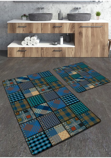 Kaz Ayağı Desenli 2'li Büyük Boy Banyo Paspas Seti