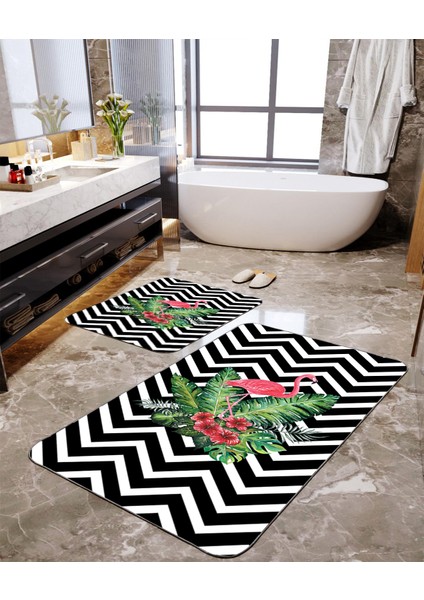 Flamingo Desenli 2'li Büyük Boy Banyo Paspas Seti