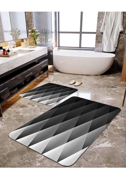 Zigzag Desenli 2'li Büyük Boy Banyo Paspas Seti