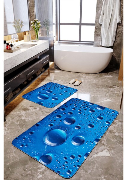 Damla Desenli 2'li Büyük Boy Banyo Paspas Seti