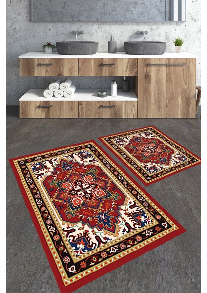 Kilim Desenli 2'li Büyük Boy Banyo Paspas Seti