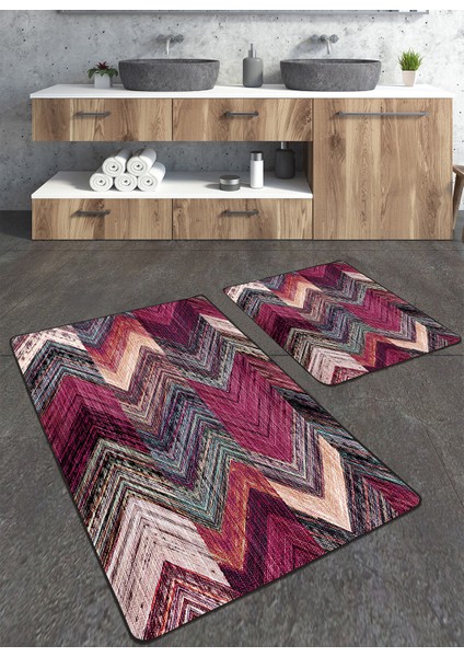 Renkli Digital Baskılı 2'li Büyük Boy Banyo Paspas Seti