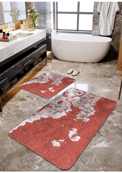 Çatlak Duvar Baskılı 2'li Büyük Boy Banyo Paspas Seti