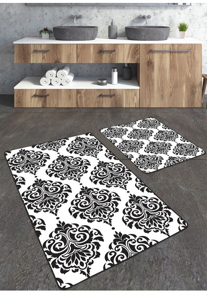 Siyah Motif Desenli 2'li Büyük Boy Banyo Paspas Seti