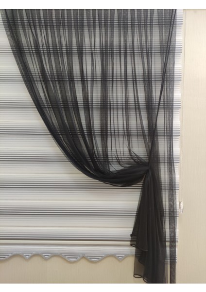 Tek Kanat Siyah Desensiz 1-3 Sık Pileli Halatlı Kruvaze Siyah Tül Perde modelleri