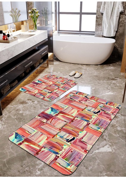 Pastel Renkli 2'li Büyük Boy Banyo Paspas Seti