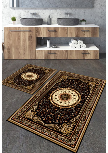 Etnik 3 Desenli 2'li Büyük Boy Banyo Paspas Seti