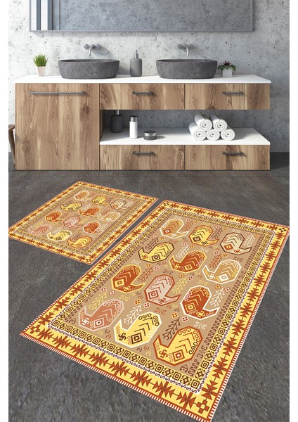 Etnik 8 Desenli 2'li Büyük Boy Banyo Paspas Seti