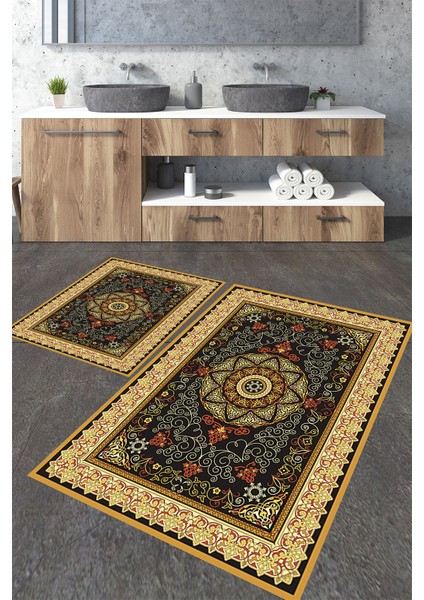 Etnik 9 Desenli 2'li Büyük Boy Banyo Paspas Seti