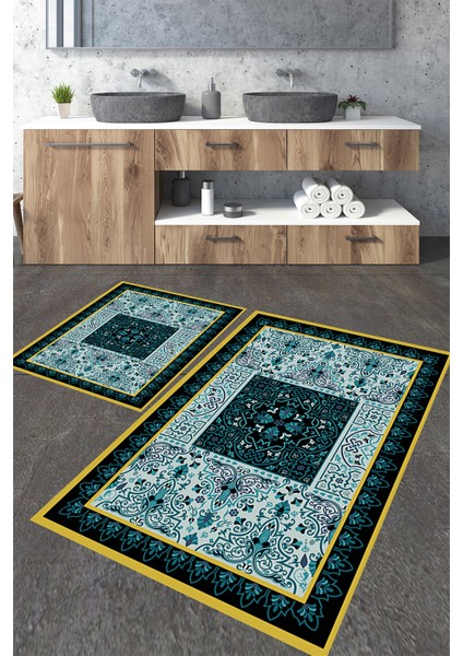 Etnik Motif Klasik Desenli 2'li Büyük Boy Banyo Paspas Seti