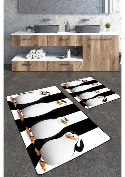 Penguen Desenli 2'li Büyük Boy Banyo Paspas Seti
