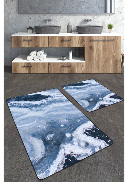 Modern Renk Geçişli 2'li Büyük Boy Banyo Paspas Seti