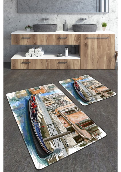 Tablo Desenli 2 'li Büyük Boy Banyo Paspas Seti