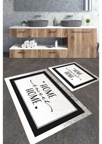 Home Sweet Home Yazılı 2'li Büyük Boy Banyo Paspas Seti