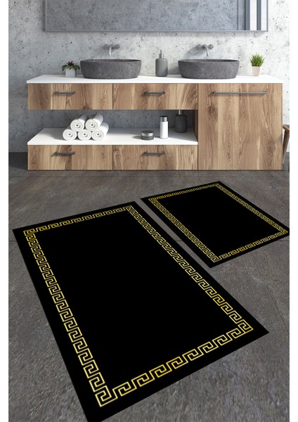 Gold Çerçeveli 2'li Büyük Boy Banyo Paspas Seti