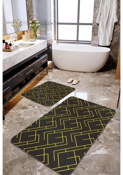 Geometrik Desenli 2'li Büyük Boy Banyo Paspas Seti
