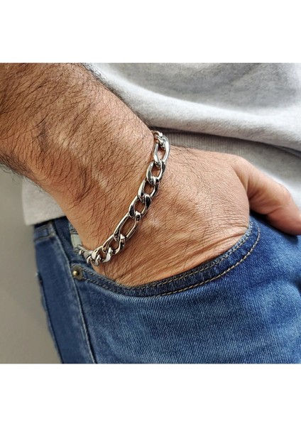 Gümüş Figaro Erkek 5mm Paslanmaz Çelik Bileklik