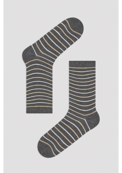 Gri Melanj - Denim - Kaymak Star Stripe 3lü Soket Çorap