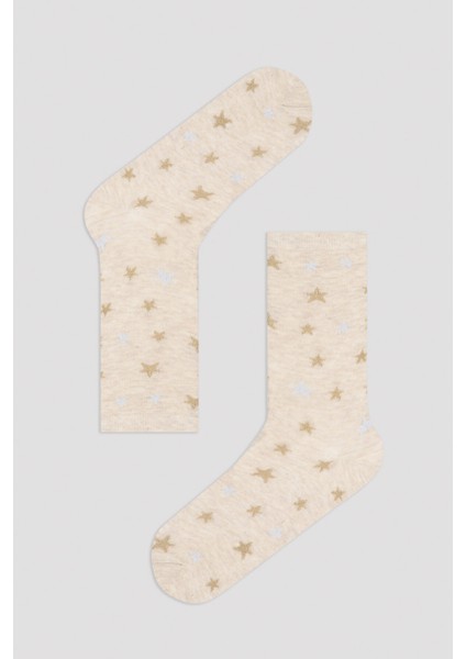 Gri Melanj - Denim - Kaymak Star Stripe 3lü Soket Çorap
