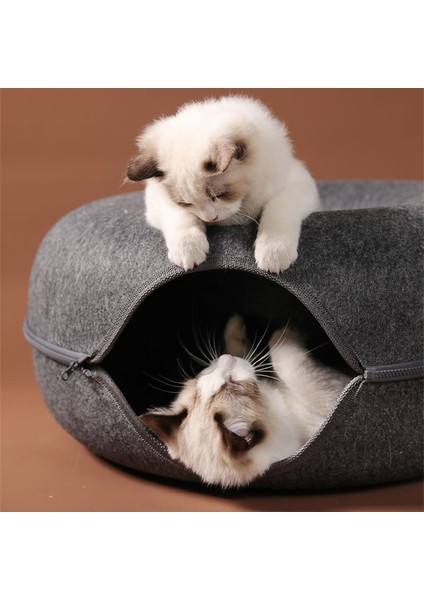 Yuvarlak Donut Keçe Kedi Tüneli - Gri (Yurt Dışından)