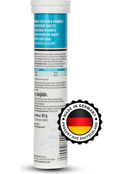 Energia® Kalsiyum & Vitamin C (1000 Mg) Efervesan Tablet Takviye Edici Gıda fiyatları