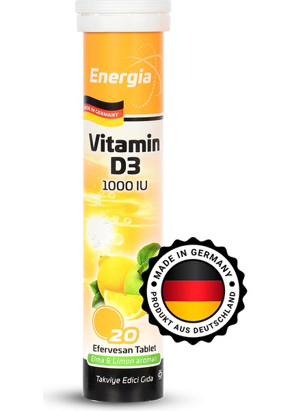 Energia® Vitamin D3 (1000 Iu) Efervesan Tablet Takviye Edici Gıda