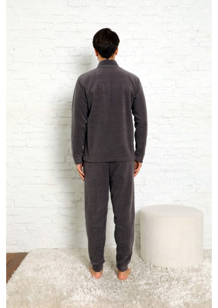 Gri Önden Fermuarlı Uzun Kollu Polar Erkek Pijama Takımı fırsatları
