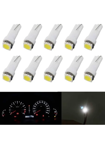 T5 Mini Dipsiz LED Ampül Panel Gösterge Kadran Aydınlatma 12V Beyaz 10 Adet