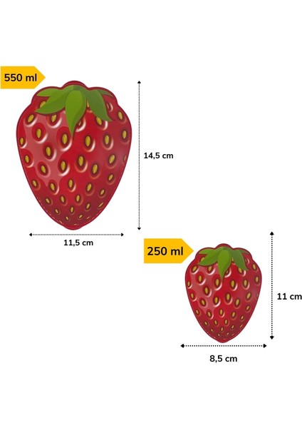 Buffer® 2'li Iç Içe Geçebilen Çilek Model Saklama ve Beslenme Kabı Seti (550 ml + 250 Ml)